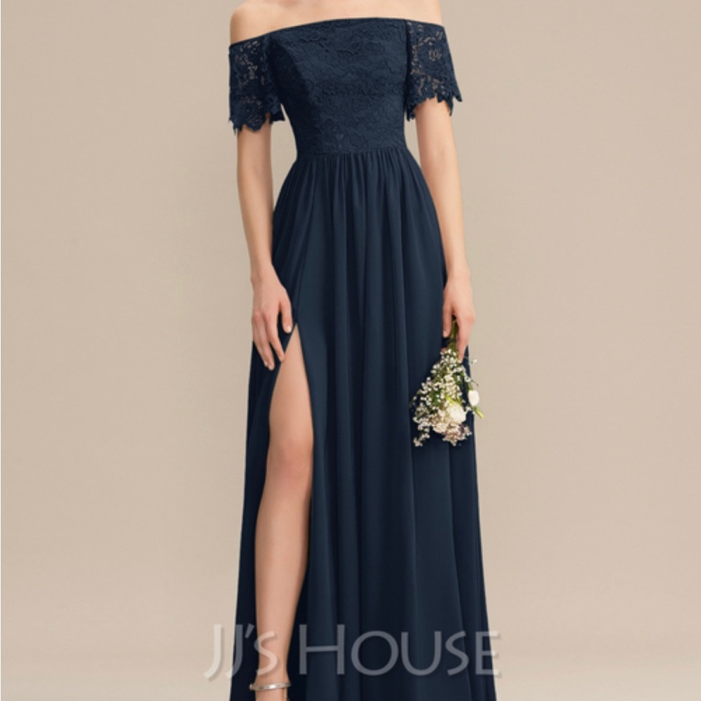 Elegant A-Line Off-the-shoulder Dress With Slit Gold